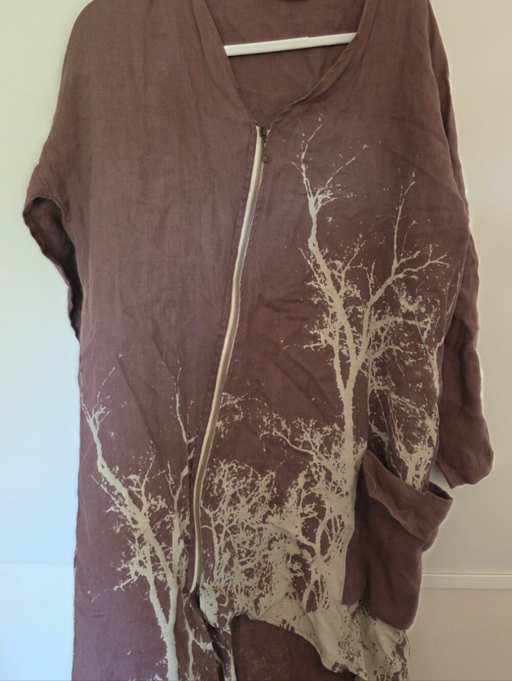 ALLDAY Linen Oversized Tunic Dress Asymetrical Hem Dropped Sleeve Patch Pocket
